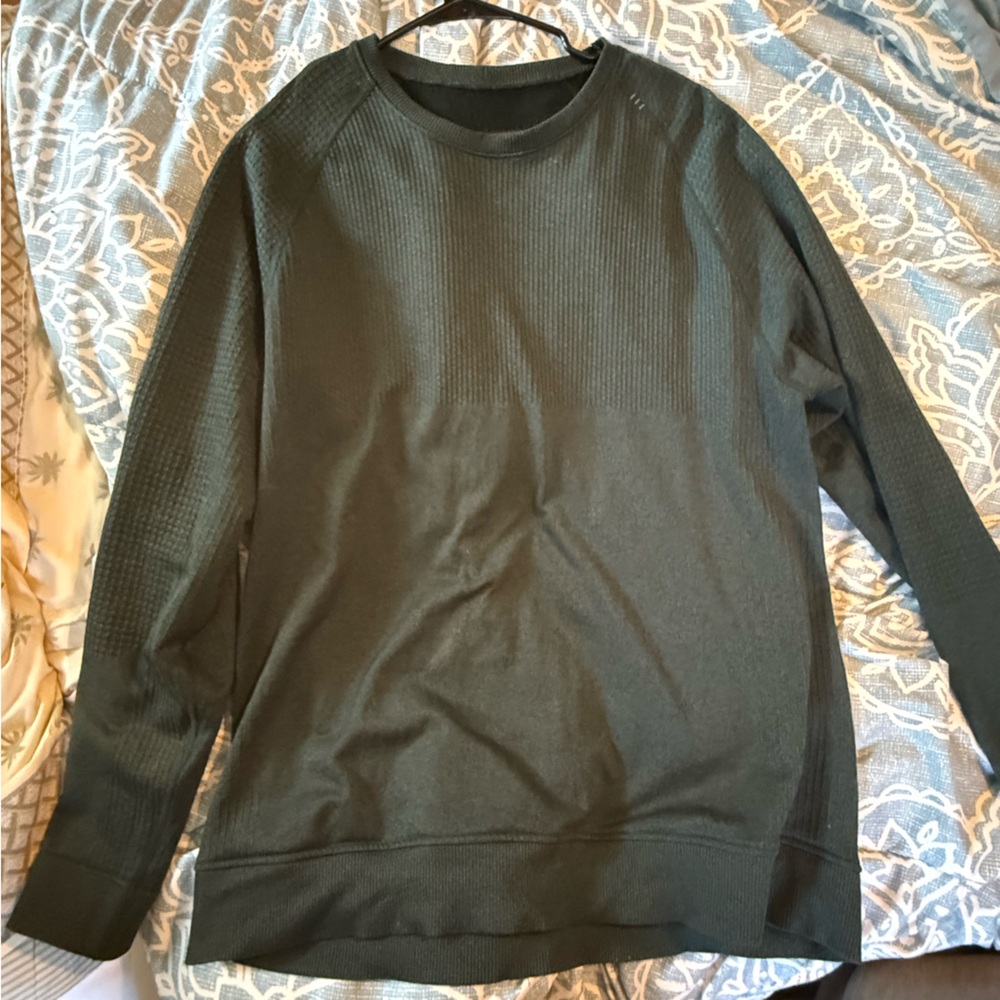 Lululemon Shirt Men XL Green Engineered Warmth Pullover Sweater Merino Crew Neck